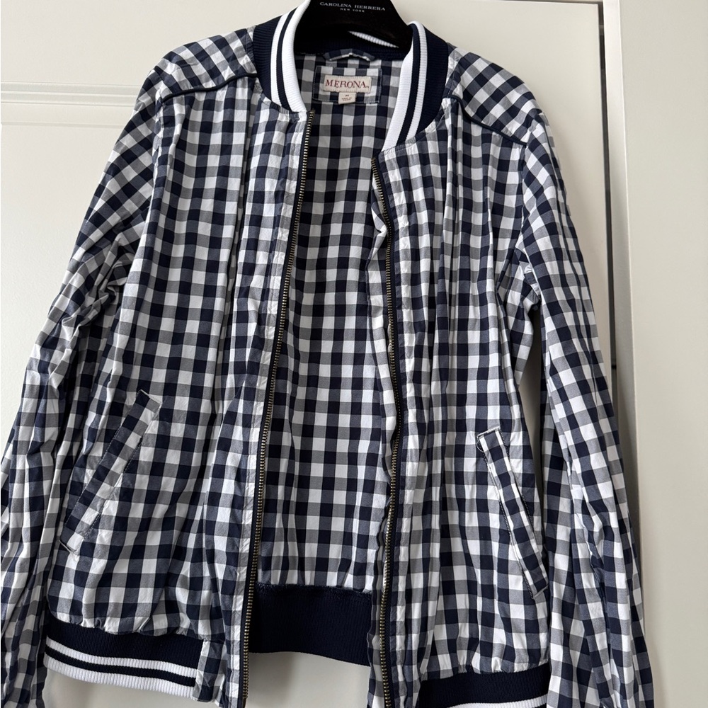 Merona Navy and White Checkered Bomber Jacket